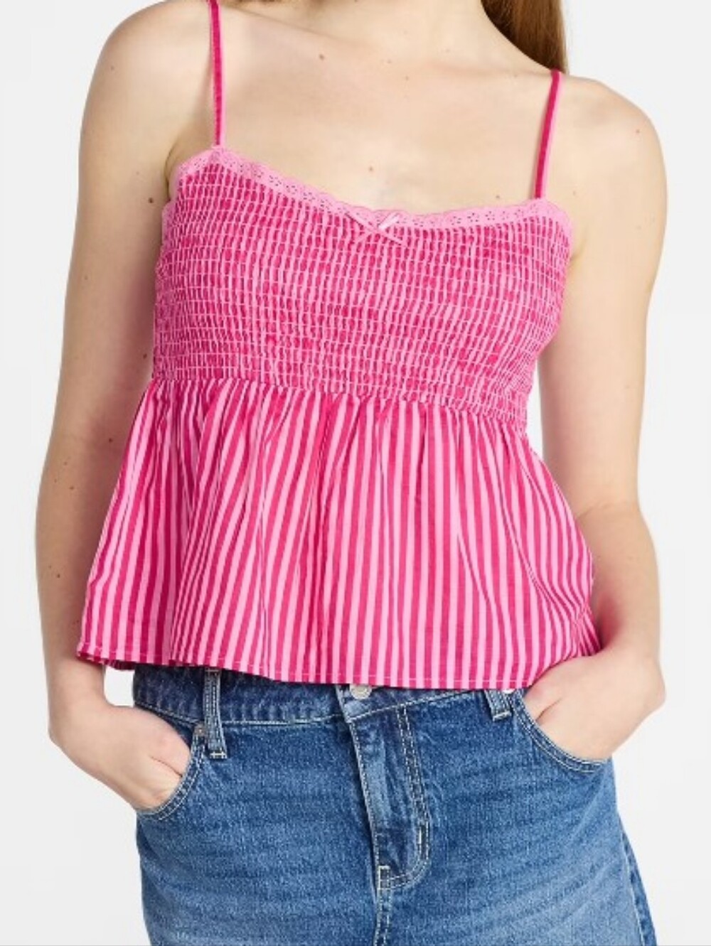 Pink Striped Smocked Babydoll Top